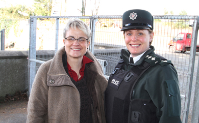 South Down MP Margaret Ritchie with PSNI Area Commander Deirdre Bones look over the site where work has commenced on a new police station adjacent to the Down Civic Centre in Downpatrick.