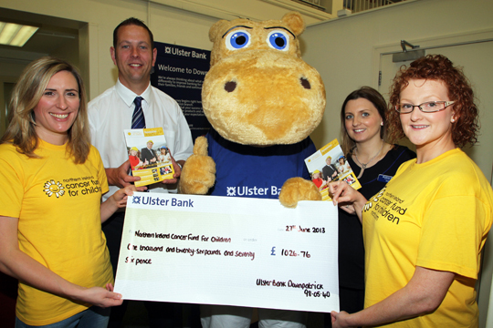 Henry the Hippo from the Ulster Bank gives a thumbs up after an excellent fundraising effort by the staff for the Northern Ireland Cancer Fund for Children.