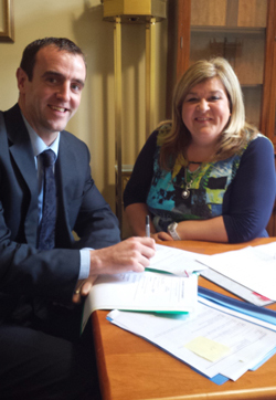 South Down MLA Karen McKevitt chats to Environment Minister Mark H Durkan at Stormont. 