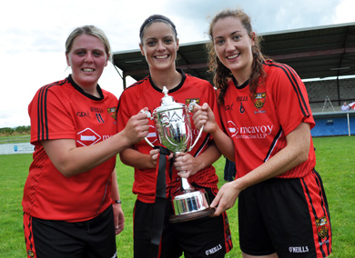 Kyla Trainor, Joint Captain, Lisa Morgan, Vice Captain, and Niamh McGown, Joint Captain delighjted to bring the silver back to County Down.