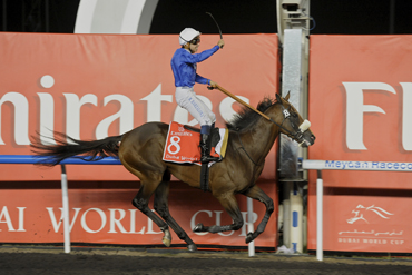 Montereso pictured winning the 2012 $10 million Dubai World Cup at Meydan racecourse.