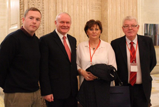 Chris Hazzard MLA with Martin McGuinness MLA, Louise O'Toole and Brendan Valentine