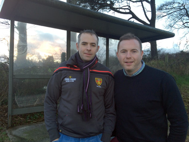 Councillor Pol O Gribbem with South Down MLA Chris Hazzard in Drumaness. 