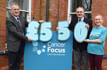 £550 was raised at half-time for Cancer Focus during the Border Cup Final at Seaview in Belfast. Ards RAngers were the winners beating Downpatrick 3-1.