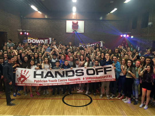 Members of the Patrician Youth Centre send out a clear message - Love the Downe on Saturday 14 February. 