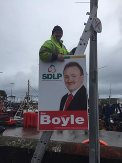 Cllr Boyle's posters have disappeared from Portavogie harbour hours after they were put ip. 