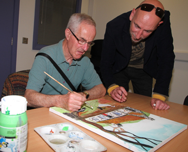 Art tutor Tom Cunningham with Shedder John Aldworth.