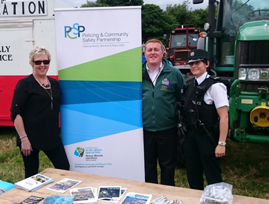 At the Claragh Bridge Vintage Show event were l-r Ellen Brennan ,PCSP, Darren McAllister, Community Safety Warden and Claire Gilmore, PSNI.  