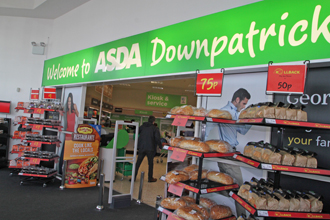 The front entrance to the revamped ASDA store in Downpatrick.