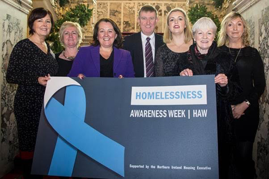 Pictured are Deirdre Canavan De Paul Ireland; Sandra Moore, Welcome Organisation; Paula Bradley, Assembly Private Secretary to Health Minister; Mervyn Storey, Minister for Social Development; Joanne McKissick, Patient and Client Council; Anne Sweeney, Northern Ireland Housing Executive and Ricky Rowledge, Council for Homeless Northern Ireland.