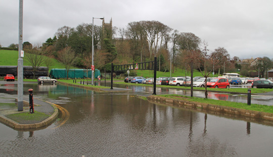 The main car park in Downpatrick is under water in parts despite recent efforts of NI Water to alleviate flooding in the town.