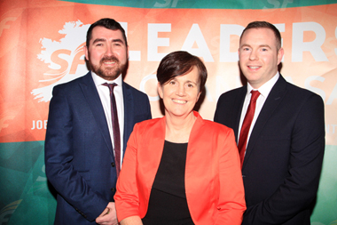 Sinn Féx8ein candidate for the South Down May 2016 Assembly election, Michael Gray-Sloan, left, is standing with Caitriona Ruane and Chris Hazzard.