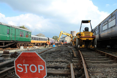 Volunteers at work on the Downpatrick railway.