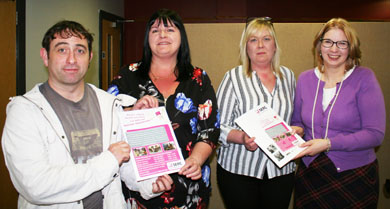 SERC Access students Neil McTeer from Newcastle, Pearl Ashby from Saintfield and Janet McGreevy from Crossgar with SERC Assistant Head of School Elaine Bradley at the Restart Education launch which took place at the Colleges Lisburn campus.