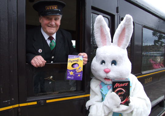 George Legge boards Eggspress after receiving his Easter Egg from the Easter Bunny