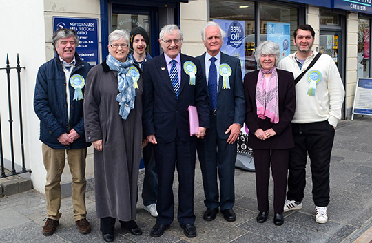 Brian Wilson pictured with his supporters outside the Newtownards Electoral Office.