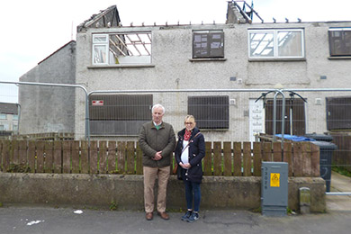 Séan Rogers MLA with Councillor Laura Devlin at Bracken Avenue in Newcastle. 