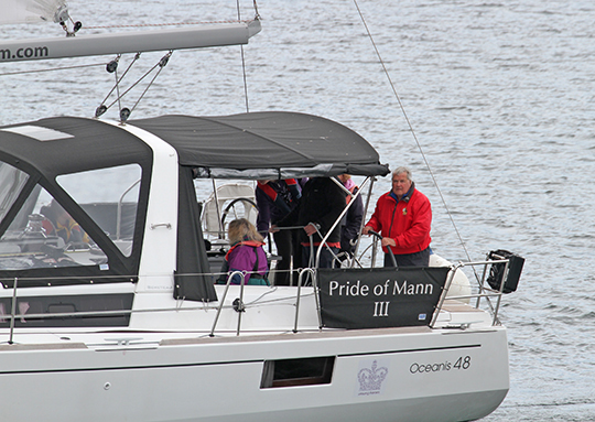 Arne Dahn at the wheel as the Pride of Mann arrives in Ardglass.