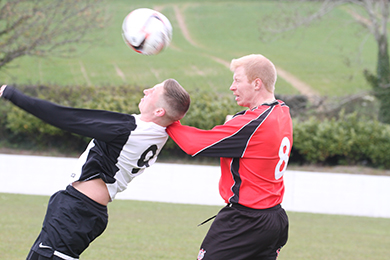 Killyleagh’s DAarren McConnell in an ariel contest with Dromara’s