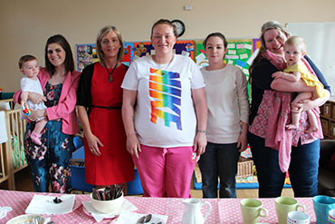 Pictured left to right are Donna O’Neill & baby Mirren, Claire Marie Dickson (SureStart Coordinator), Michaela Hannaway, Briege Quinn, Haley Dodd & baby Hannah.