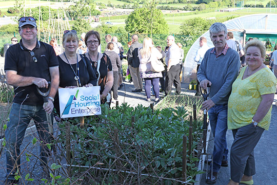 At the celebration at the Downpatrick allotment in the New Model Farm were Dan Macartan, Downpatrick Community Collective chairman; Kathy Slavin and Kate McKeown, NIHE; Eamonn Mac Con MIdhe, Collective member; and Barbara Porter, Public Health Agency.