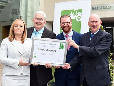 Economy Minister Simon Hamilton and Agriculture, Environment and Rural Affairs Minister Michelle McIlveen today launched the Farm Safety Affiliate Scheme. Pictured at the launch are (l-r): Minister McIlveen, Tom Stephenson, Lakeland Dairies, Minister Hamilton and George Lucas, HSENI and Farm Safety Partnership Chairman.