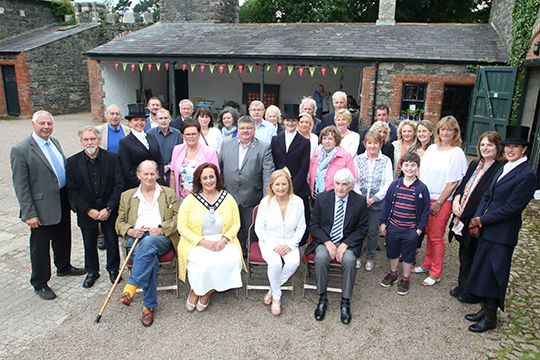 Joan Cunningham, Saintfield Horse Show director, pictured with Newry Mourne and Down District Chairperson Councillor Gillian Fitzpatrick, local councillors, and show sponsors and organisers at the launch in the yard at Rowallene Gardens in Sainfield.