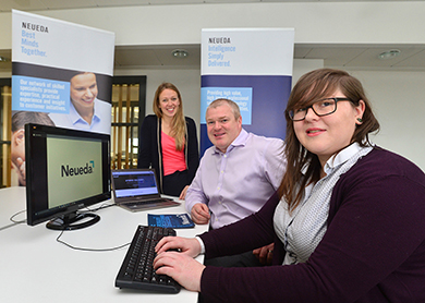 Kathryn Young has built the right ‘Foundation’ for her career by studying a Foundation degree in computing at SERC. pictured with Neueda Business and Operations Manager Lisa Dargavel  and Chief Operative Officer Paddy O'Hagan.