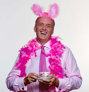 Get it on In Pink for Cancer Focus in October. Ivan McMinn is pictured trying out the colours!