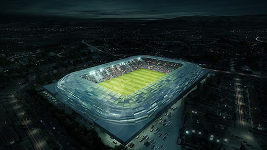 A look down on to the proposed view of the new Casement Park. 
