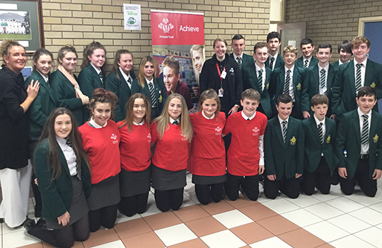 Pictured with the students are Vice Principal, Mrs Eileen O’Hara and representative from Macmillan, Anne Dorrian