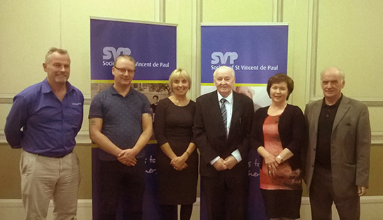 Pictured (l-r) at the Vincent’s AGM is Dermot McGilloway, National Retail Development Manager; Mark Cooke from East Belfast Mission; Pauline Brown, SVP Regional Manager; Cormac Wilson, SVP Regional Senior Vice President; Kathy Donnelly, an Area President, and Aidan Crawford, SVP Regional President.