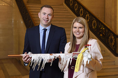 Infrastructure Minister Chris Hazard with the Chief Executive of NI Water,