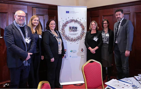 (l-r) The Mayor of Vimianzo (Spain), Manuel Antelo Pazos; University of Ulster, Dr Lucy Michael; Newry Mourne and Down District Council Chairperson, Councillor Gillian Fitzpatrick; Council Project Manager, Justyna McCabe; NI Strategic Migration Partnership, Mary Kerr and Conference Chair, Jim Fitzpatrick.