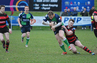 Craig Trenier stops an Armagh try scoring opportunity.