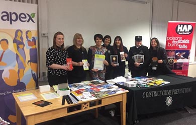 Housing Executive's Assistant Housing Services Manager Bronagh Magorrian, along with representatives from PSNI, NIFRS and Newry, Mourne and Down District Council attended a community safety event held at Greenhill YMCA in Newcastle on Monday